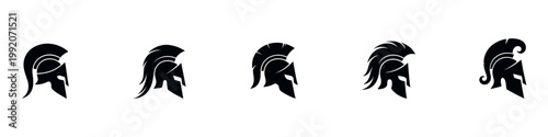 Ancient warrior helmet silhouette icon set. Ancient greek spartan helmet icon. Vector Illustration.
