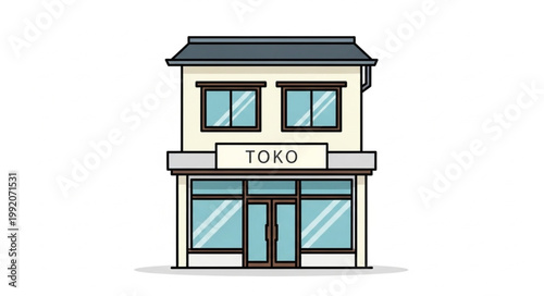 Illustration of a two story traditional Japanese toko store building.