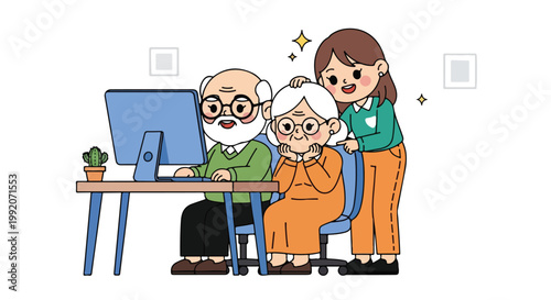 Happy elderly people and caregiver enjoying quality time together in a cozy home setting