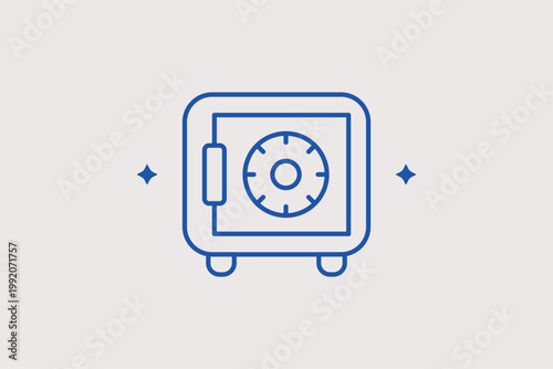 Secure bank safe vault icon for valuable asset storage and high-level security. Protective Vector Illustration for safety deposit box services and digital asset vault branding.