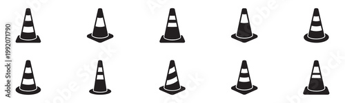 Traffic cone icons. Road construction and warning sign symbol. Vector illustration.