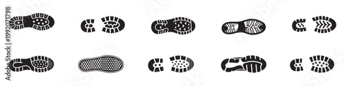 Shoes Footprint icon set. Set of Boot and Shoe Sole Footprint Tread Vectors. Vector Illustration.