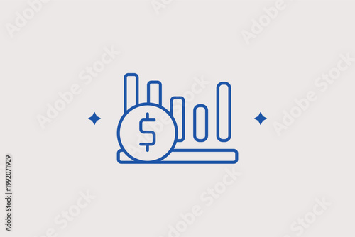 Bar chart with dollar sign icon for financial market analysis and investment growth tracking. Analytical Vector Illustration for quarterly revenue reports and wealth management presentations.