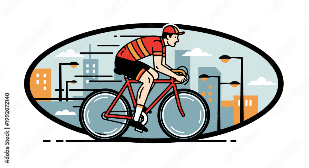 Naklejka premium A cartoon illustration of a sporty woman and young boy riding bicycles with helmets for a fun outdoor extreme bmx race