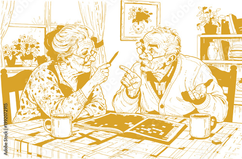 Old Couple Solving Crossword Book Together