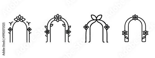 Flower gate web line icons set garden arch wedding floral entrance portal web line icons set & more vector illustration on editable stroke