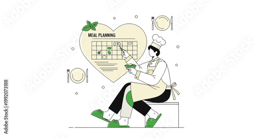 Chef plans healthy meals in heart-shaped calendar, healthy eating concept