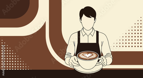 Barista Serving Latte Art Coffee Cup with Heart Design