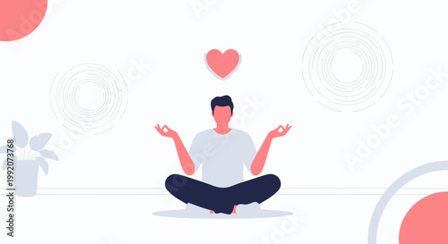 Man Meditating with Heart Above Head, Symbolizing Love, Peace, and Well-being