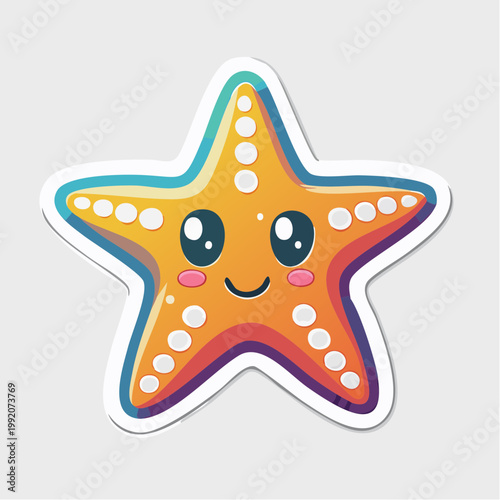 Cute cartoon starfish sticker with big eyes and rosy cheeks