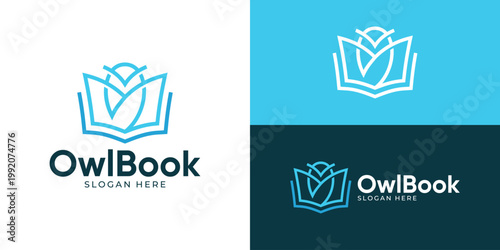 Creative simple owl book logo template. Book with owl bird for education logo design vector illustration.