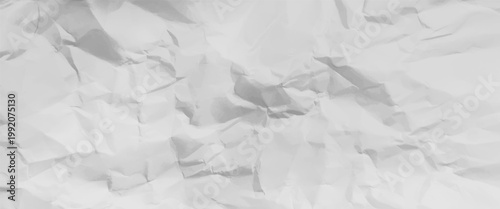 White crumpled paper texture background, vector realistic craft wrinkled paper cardboard, rough creased sheet surface