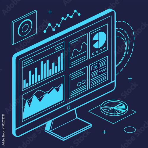 Futuristic Data Analytics Dashboard with Financial Charts and Business Intelligence Visualization