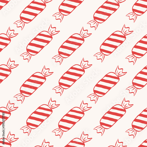 Red and white striped candy pattern on light background.