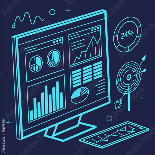 Futuristic Data Analytics Dashboard with Financial Charts and Business Intelligence Visualization
