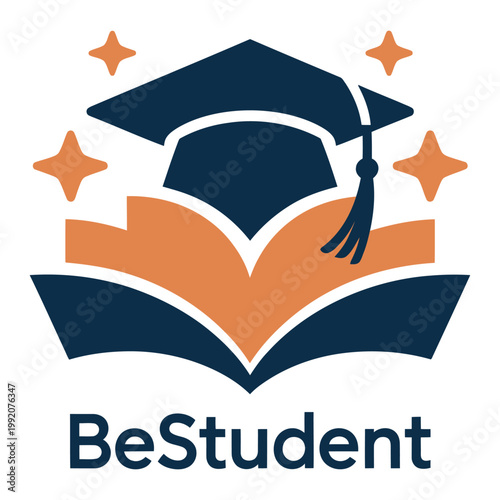A logo for BeStudent featuring an open book and graduation cap icon