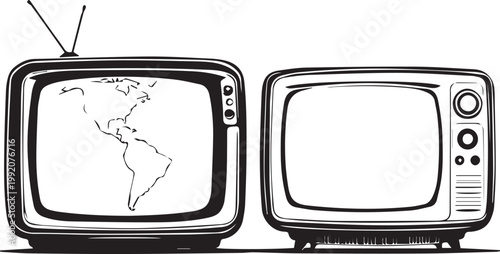 Vintage television set displaying the world map, symbolizing global media reach.
