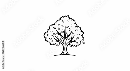 Stylized illustration of a deciduous tree with visible leaves and falling leaves