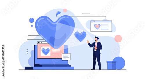 Man Interacting with Digital Heart Interface, Love Data Analysis Concept