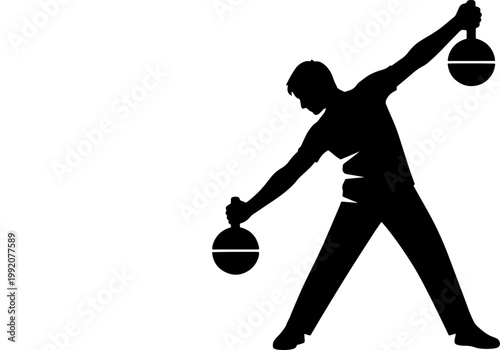 Silhouette of a man exercising with kettlebells