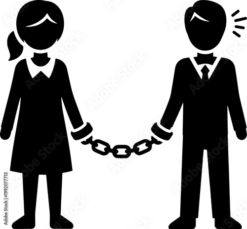Man and woman handcuffed together, symbol of forced marriage or relationship