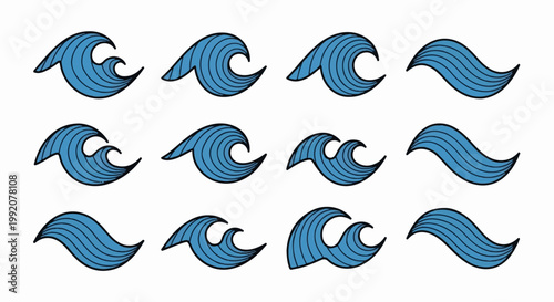 Stylized blue waves of various forms, rendered in a graphic illustration style