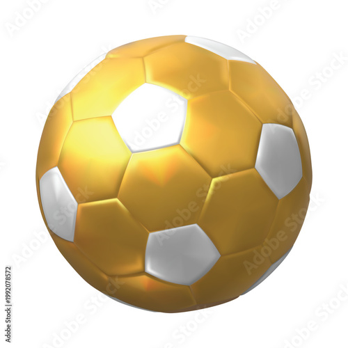 Soccer ball realistic 3D vector icon, football ball, sports equipment field team game, white and golden hexagon pattern