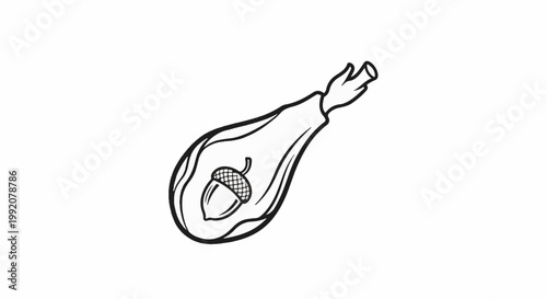 Stylized depiction of an acorn inside a flowing, abstract shape