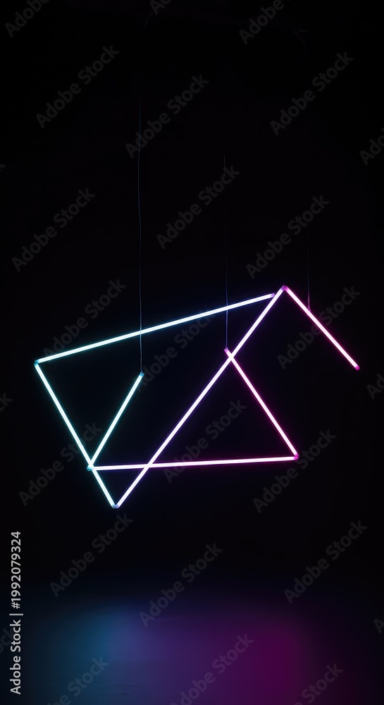 Fototapeta premium Minimalist hanging luminous geometry creating a modern abstract composition against a dark background, emphasizing artistic illumination and design, illumination, home, shape