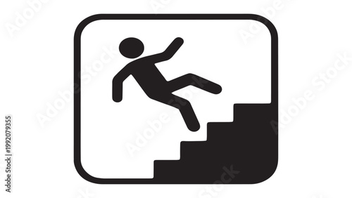 Person slipping and falling down stairs icon for safety and health at work.