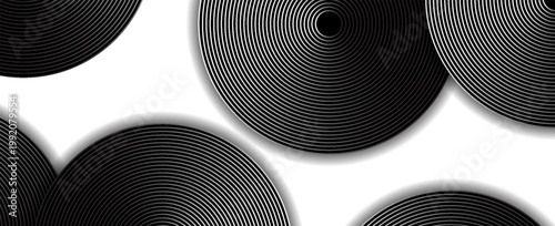 Abstract Circular Pattern Background with Concentric Ripples and Shadow Effects in Black and White