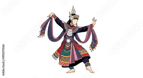 Traditional Dancer in Elaborate Costume Performing Graceful Movements.