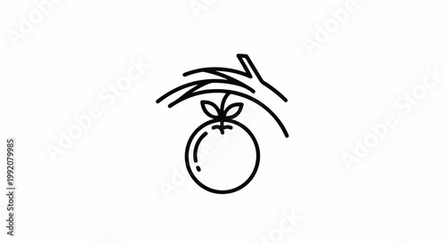 Stylized line art of a hand nurturing a fruit with leaves