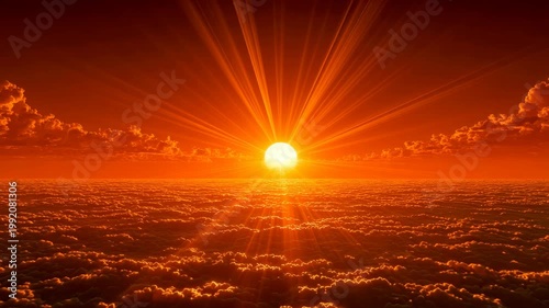 A radiant sunrise over golden clouds tells an inspiring story, creating a majestic heavenly background