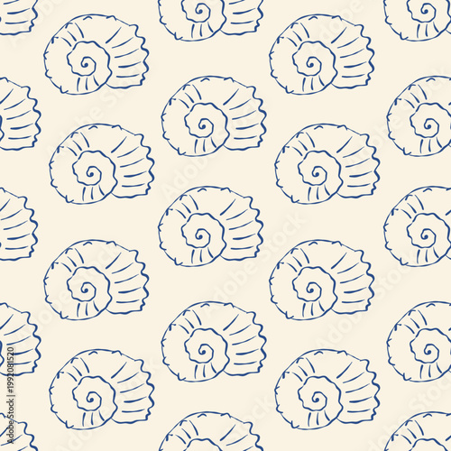 Simple line art of nautilus shells, seamless repeat pattern