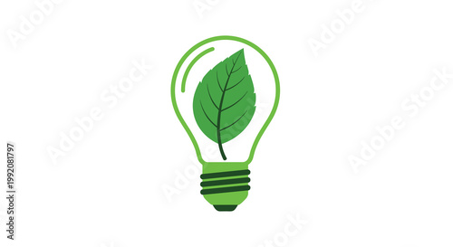 A vibrant green light bulb containing a detailed fresh leaf stands as a clean symbol of ecological innovation against a pristine white minimalist backdrop.