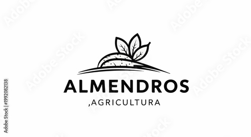 Stylized organic almond with leaves and text below