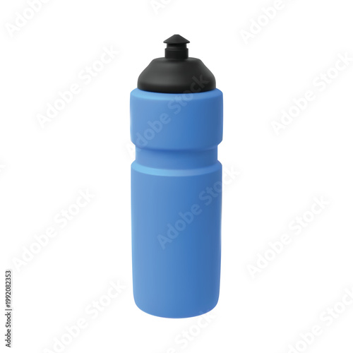 Sport bottle of clean water with dispenser 3D vector mockup, reusable fitness bottle, vector blue gym flask of pure aqua
