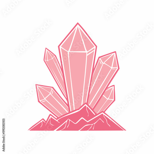 Pink Crystal Cluster on Mountain Peaks Illustration