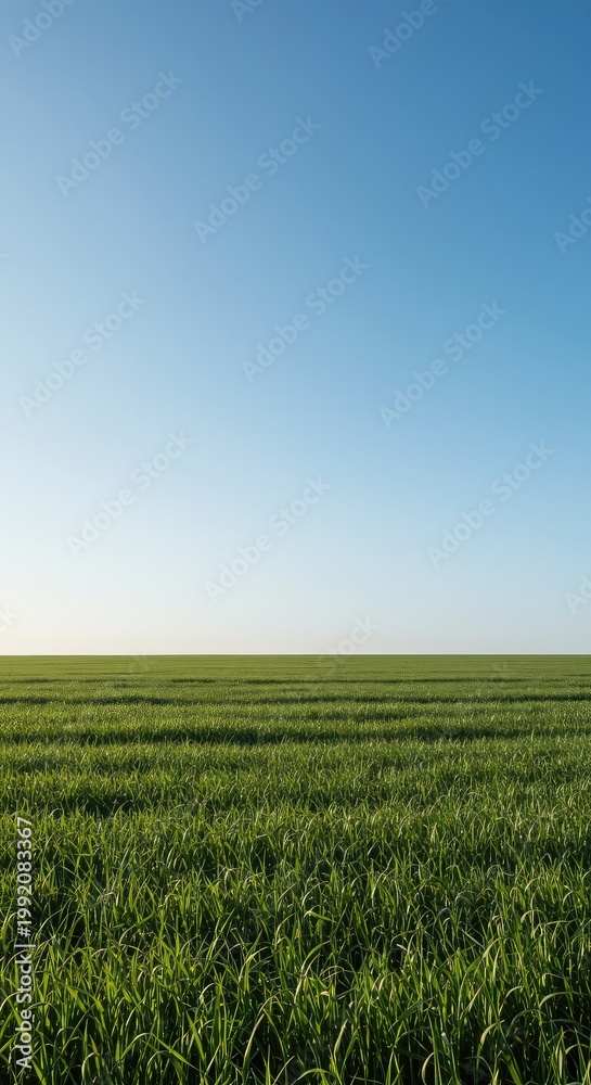 Fototapeta premium A vast, unbroken field under a soft blue sky, symbolizing tranquility, stillness, and a clear, blank canvas for hope and serenity and potential, light, backdrop, tranquility
