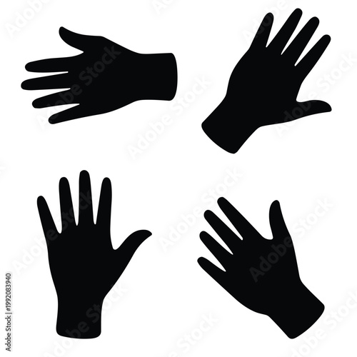 Four black hand gestures isolated on white background vector illustration set