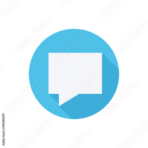 A simple white speech bubble icon on a blue circle with a black background