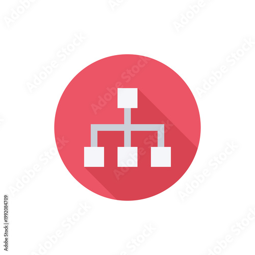 A flowchart icon on a red circle with a black background