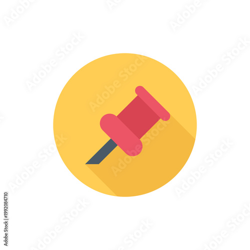 A red pushpin on a yellow circle against a black background