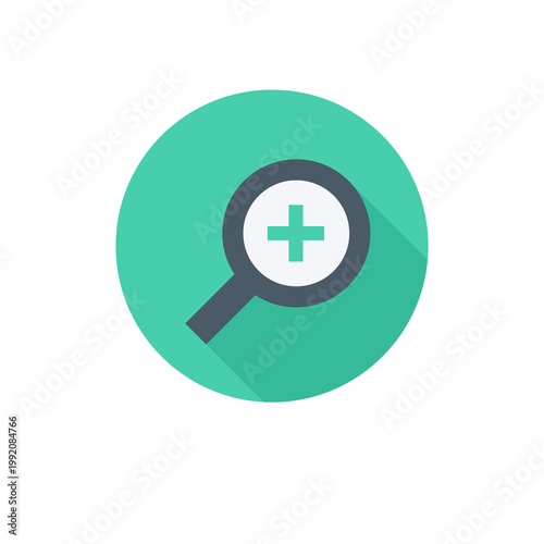 A magnifying glass with a green plus sign on a black background