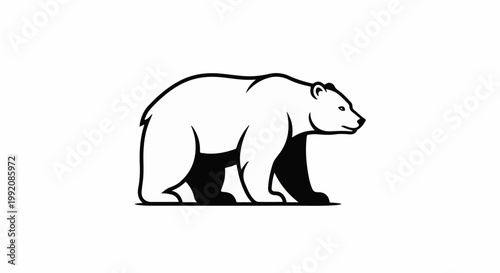 Stylized black and white depiction of a bear walking