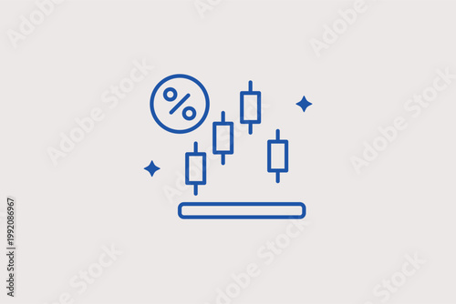 Candlestick chart with a percentage sign icon for stock market volatility and price analysis. Technical Vector Illustration for trading platform tutorials and cryptocurrency market reports.