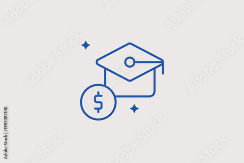 Academic cap with a dollar coin icon for education financing and tuition savings plans. Educational Vector Illustration for student loan applications and scholarship fund brochures.