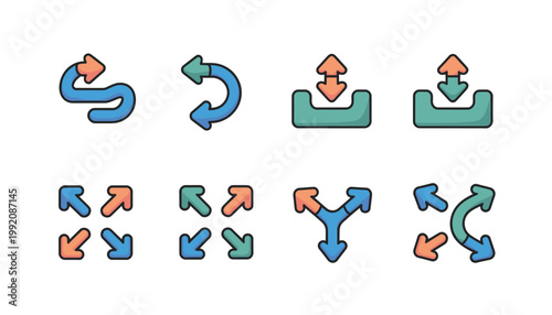 Colorful vector icons representing movement, direction, and expansion with arrows.