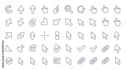 Assortment of outline cursor icons and pointers for web and digital interfaces